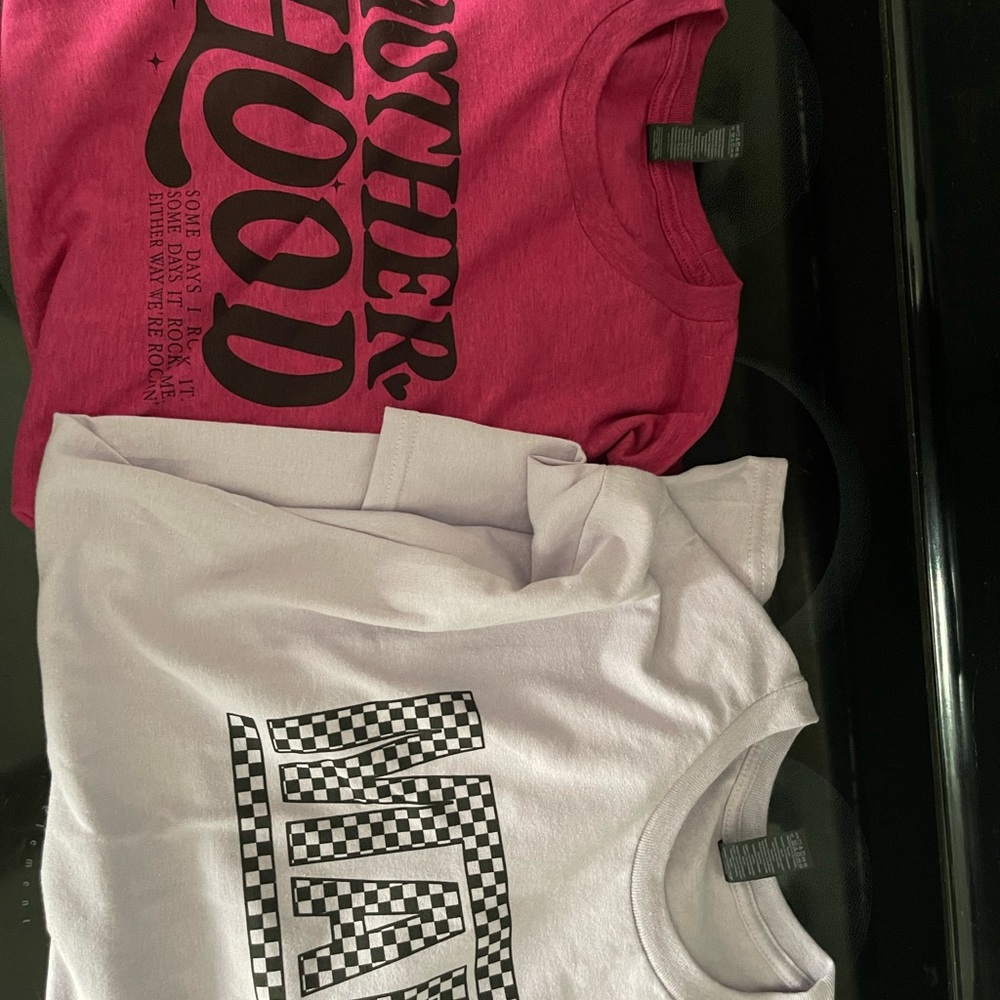Pink and White Short Sleeve Tees with Graphic Designs